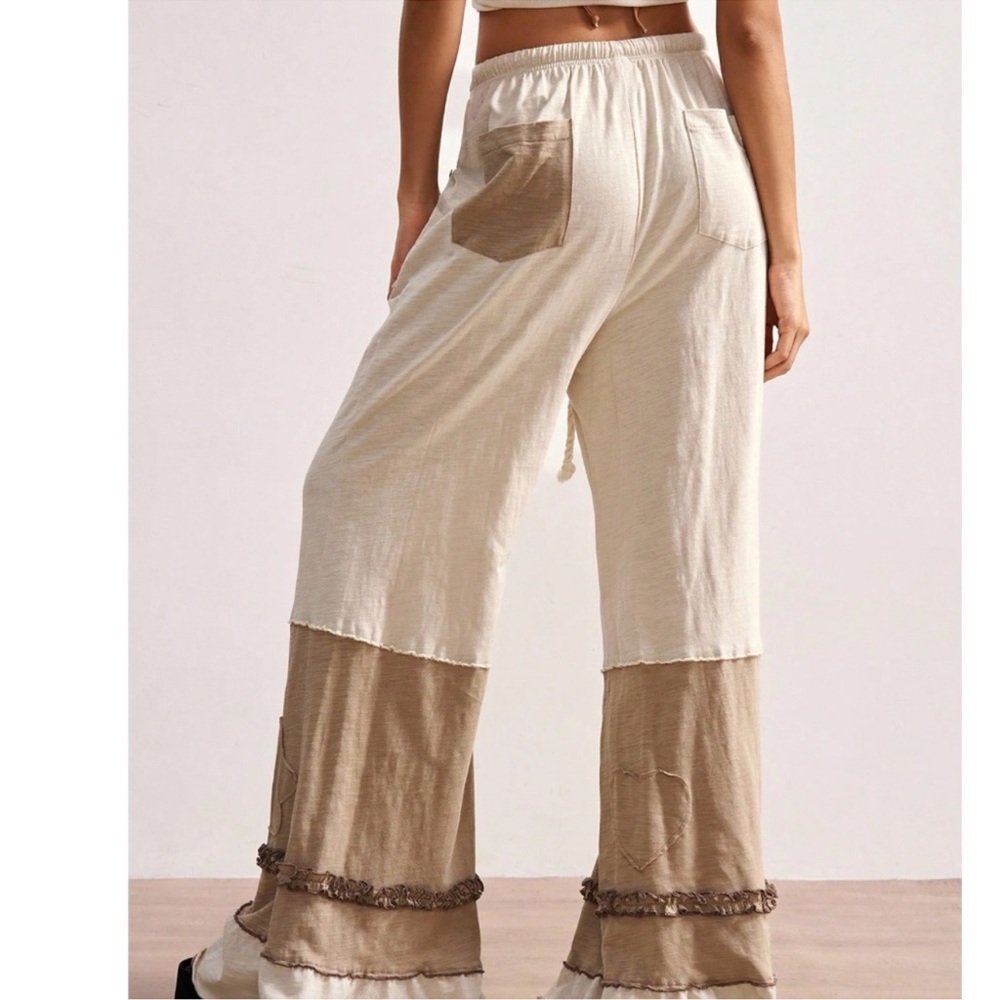 Solid Color Block Stretchy Waist Pockets Wide Leg Pants S M L XL - Picture 5 of 5